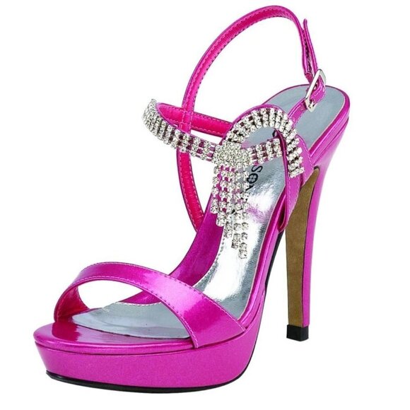 Fuchsia High Heels with Rhinestone Strap - Picture 1 of 1